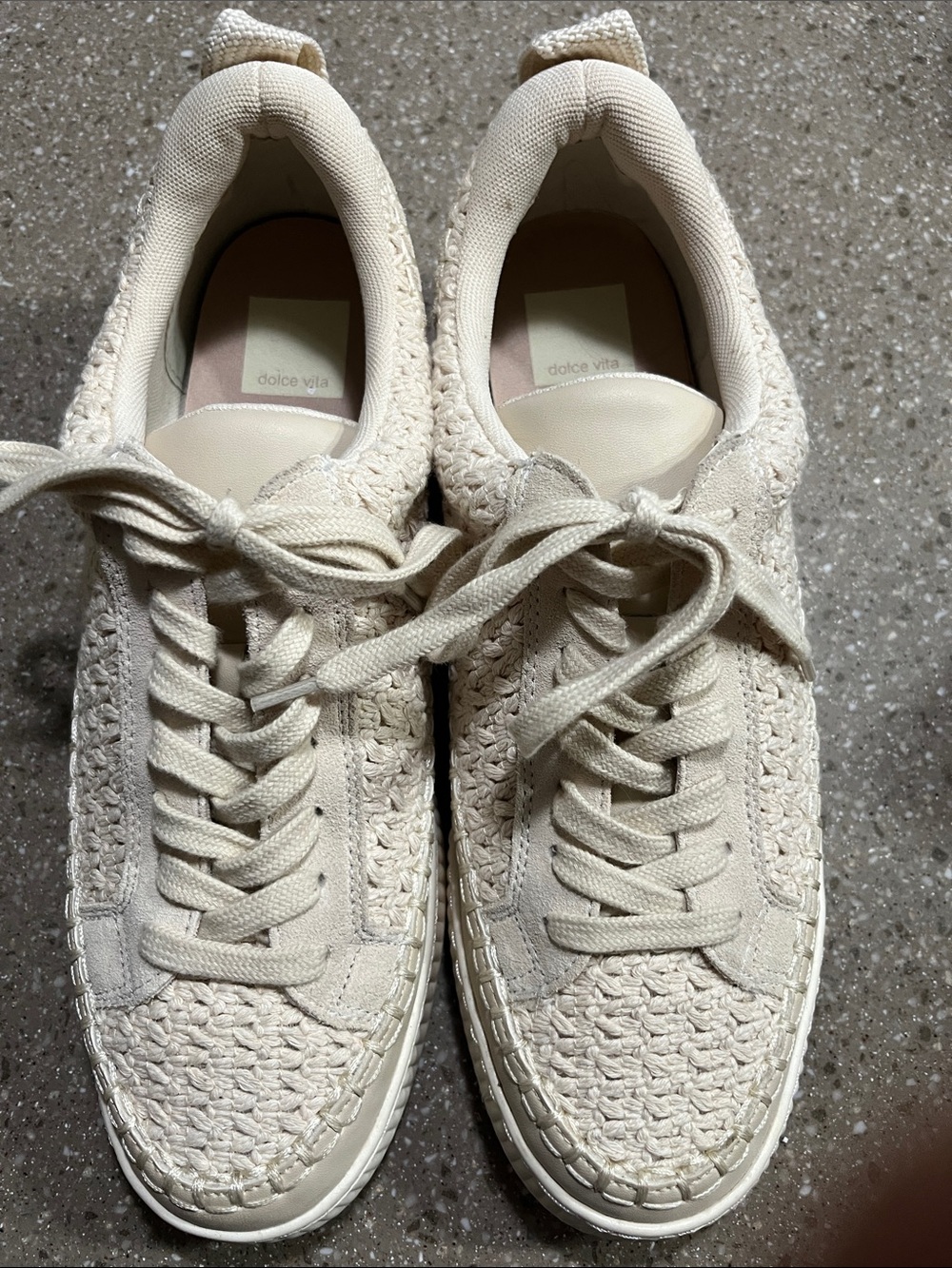 Dolce Vita Crochet Lace-Up Sneakers in Cream